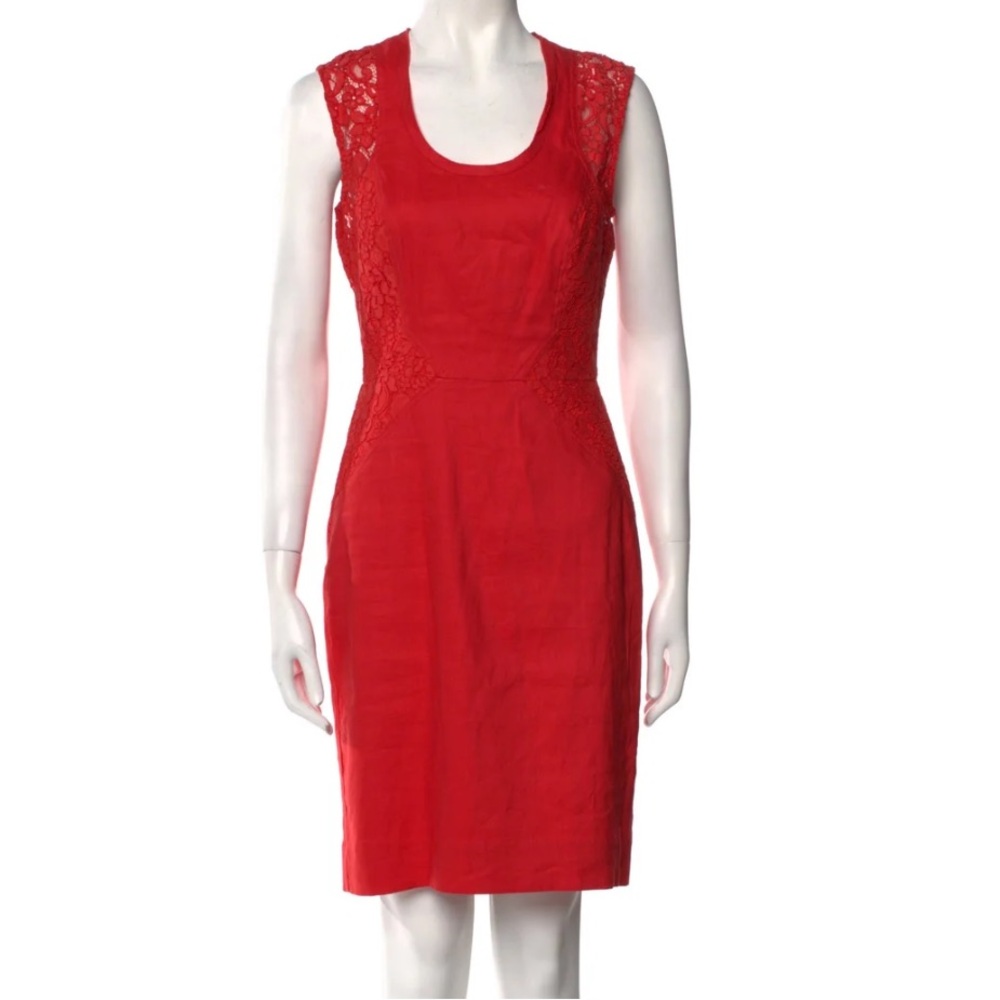 Nicole Miller Artelier Sheath Dress Red Lace Trim Details 12